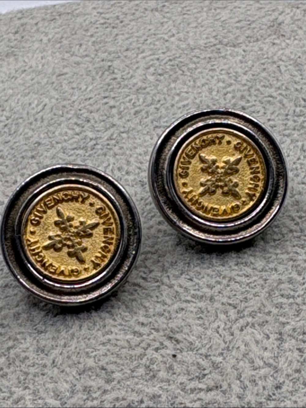 Givenchy Two-Tone Coin Logo Stud Crest Earrings - Gold & Silver 1” - Picture 6 of 6